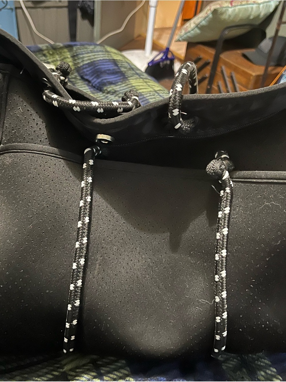 Everyday Black Neoprene Drawcord Tote
